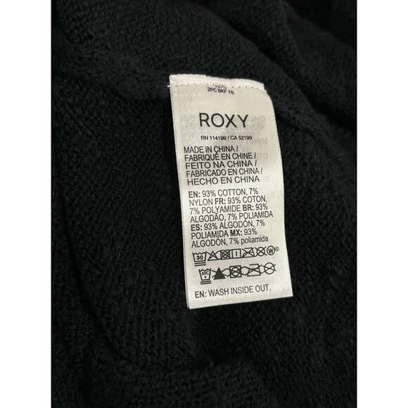 ROXY Rolling Hills Sweater Sz L Black Ruched Front Tie Knit Cotton Nylon Blend - Picture 13 of 13